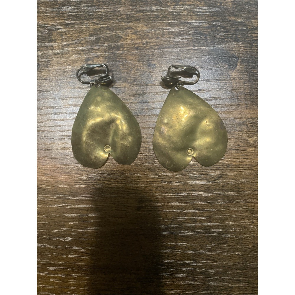 Vintage Brass Heart/Tear Drop Clip-On Earrings